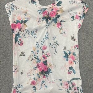 Avery White Short-Sleeve Top with Pink Floral Print